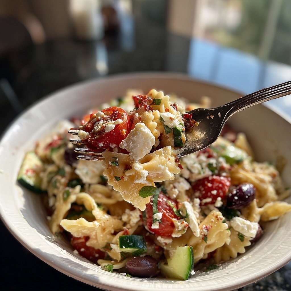 Mediterraner Nudelsalat Mit Feta