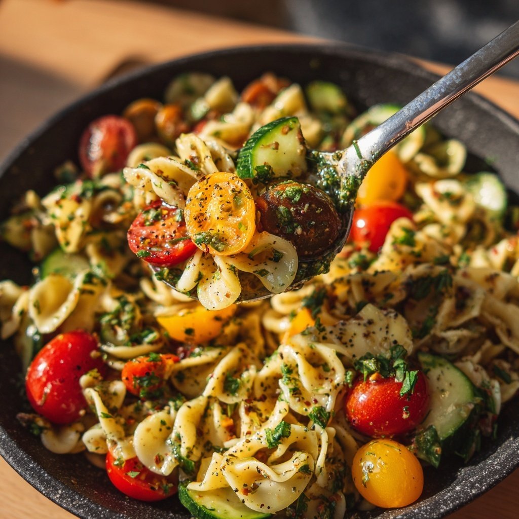 Mediterraner Nudelsalat Mit Gurke